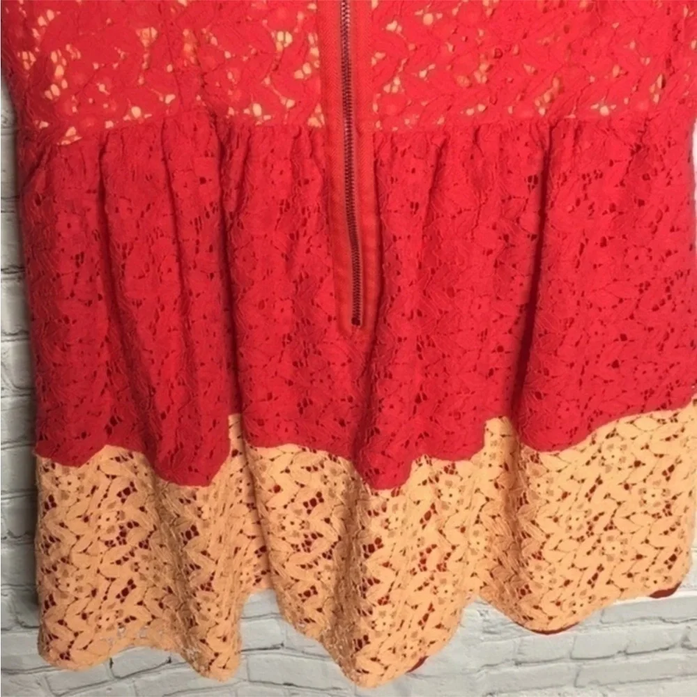 Kensie Red Peach Colorblock Floral lace dress